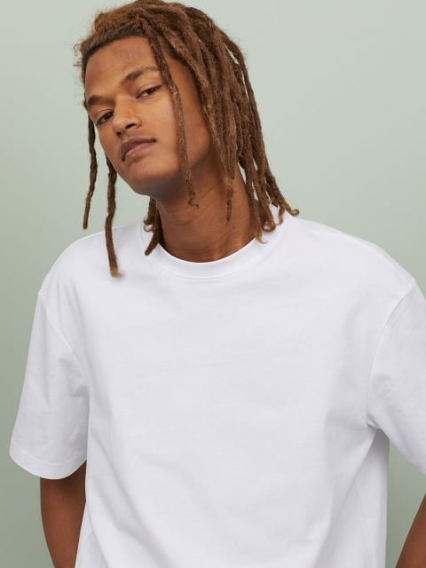 H&M Men White Solid Sustainable T-shirt Loose Fit
