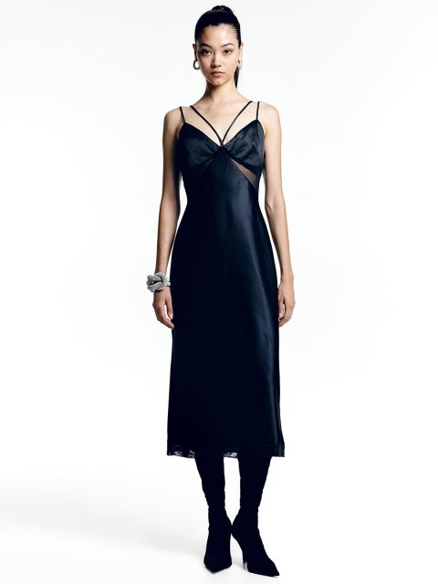H&M Mesh-Detail Satin Slip Dress
