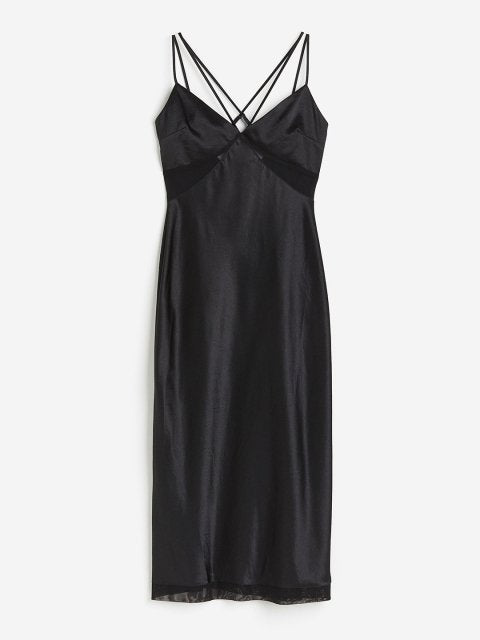 H&M Mesh-Detail Satin Slip Dress