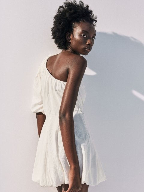 H&M One-Shoulder Bubble-Hem Dress