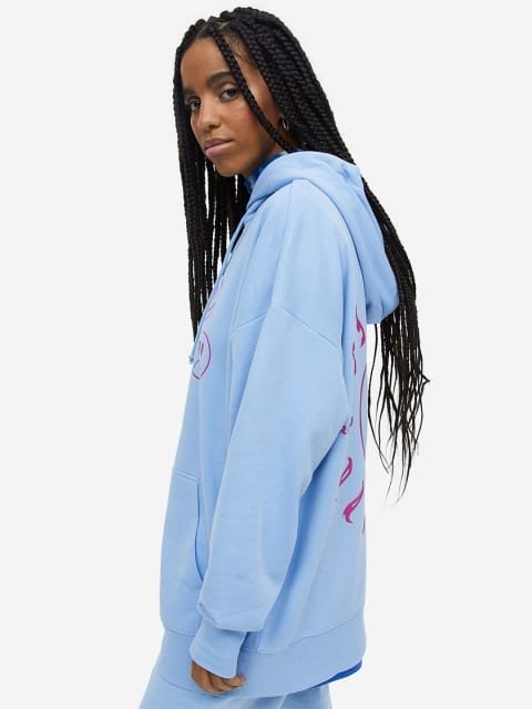 H&M Oversized Printed Zip-Through Hoodie