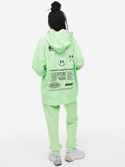 H&M Oversized Printed Zip-Through Hoodie
