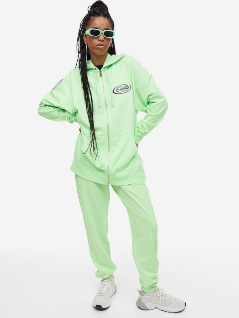 H&M Oversized Printed Zip-Through Hoodie
