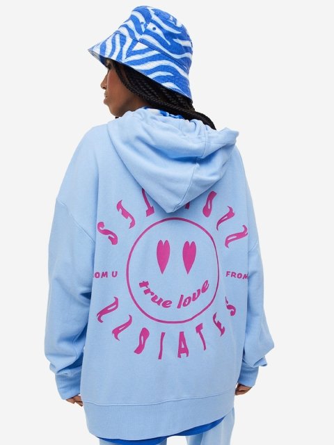 H&M Oversized Printed Zip-Through Hoodie