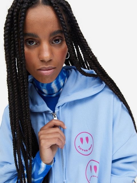 H&M Oversized Printed Zip-Through Hoodie