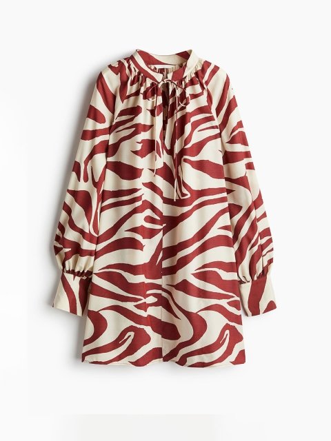 H&M Oversized Tie-Up Neck Cuffed Sleeve A-Line Dress