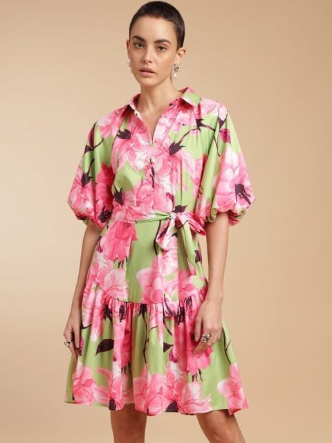 H&M Painterly Floral Collar Dress