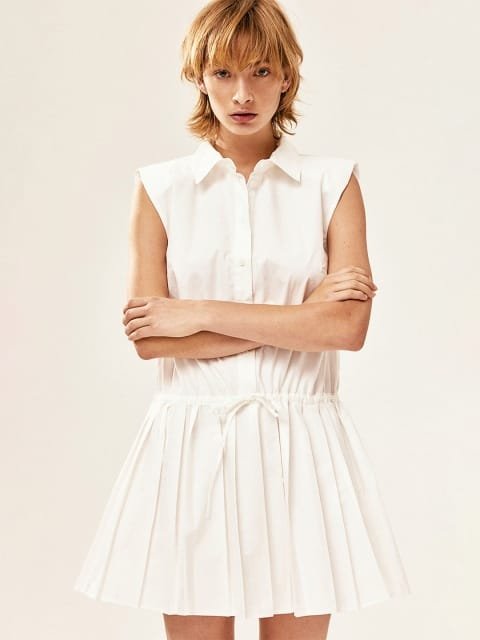 H&M Pleated-Skirt Shoulder-Pad Dress