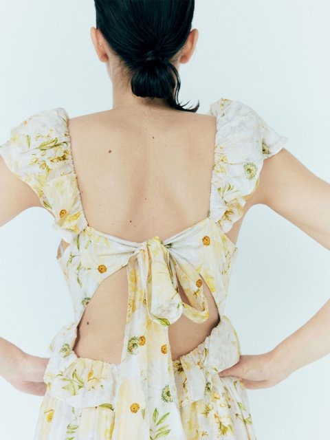 H&M Printed Frill-Trimmed Midi Dress