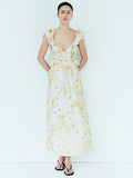 H&M Printed Frill-Trimmed Midi Dress