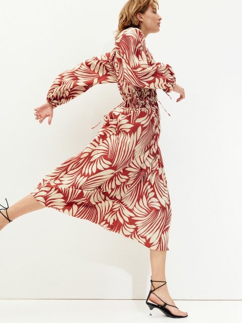 H&M Printed Oversized Drawstring-Detail Dress