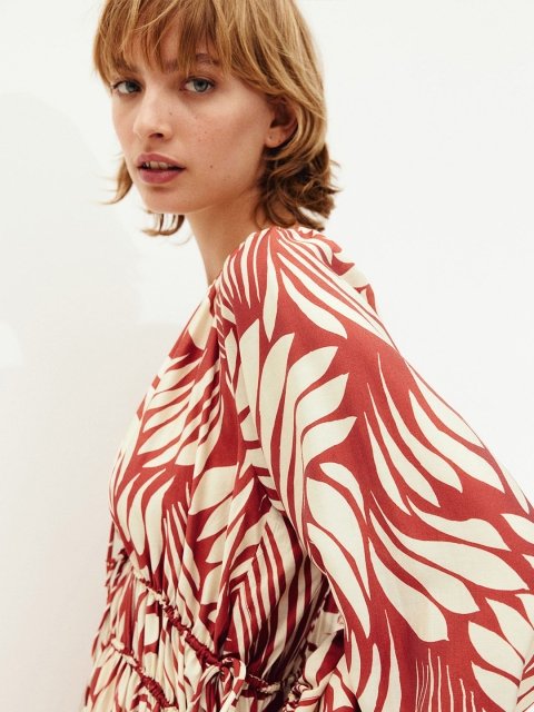 H&M Printed Oversized Drawstring-Detail Dress