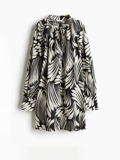 H&M Printed Oversized Tie-Detail A-Line Dress