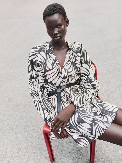 H&M Printed Oversized Tie-Detail A-Line Dress