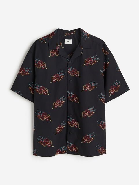 H&M Printed Pure Cotton Loose Fit Resort Shirt