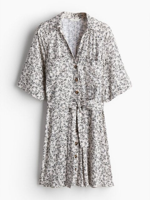H&M Printed Tie-Belt Shirt Dress