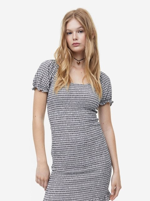 H&M Puff-Sleeved Smocked Dress
