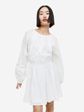 H&M Pure Cotton Balloon-Sleeved Open-Backed Dress