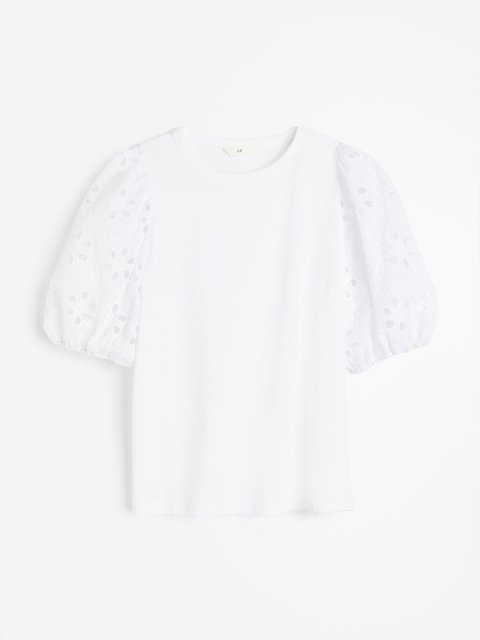 H&M Pure Cotton Broderie-Anglaise-Sleeve Top