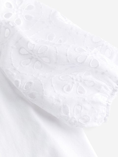 H&M Pure Cotton Broderie-Anglaise-Sleeve Top