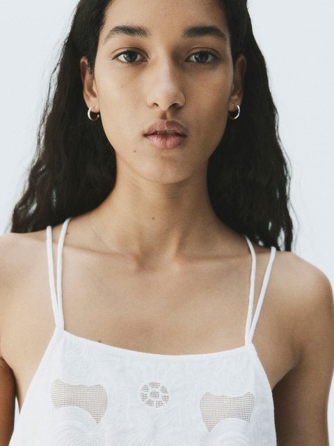 H&M Pure Cotton Crinkled Balloon-Sleeved Dress