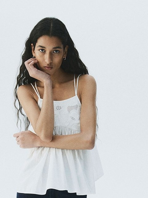 H&M Pure Cotton Crinkled Balloon-Sleeved Dress