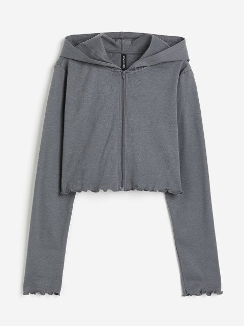 H&M Pure Cotton Cropped Zip-Through Hoodie