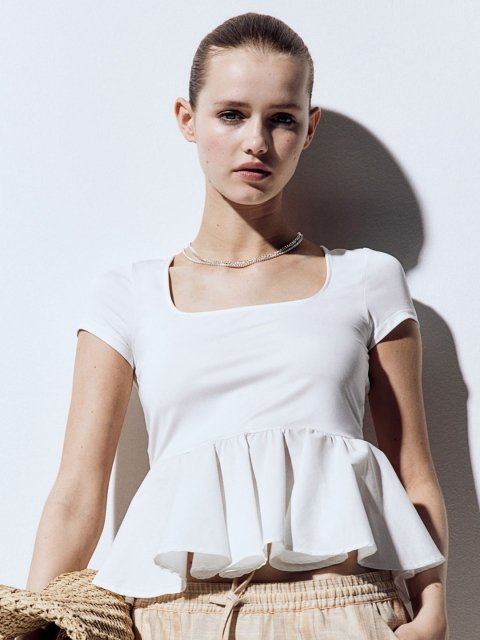 H&M Pure Cotton Open-back Peplum Top