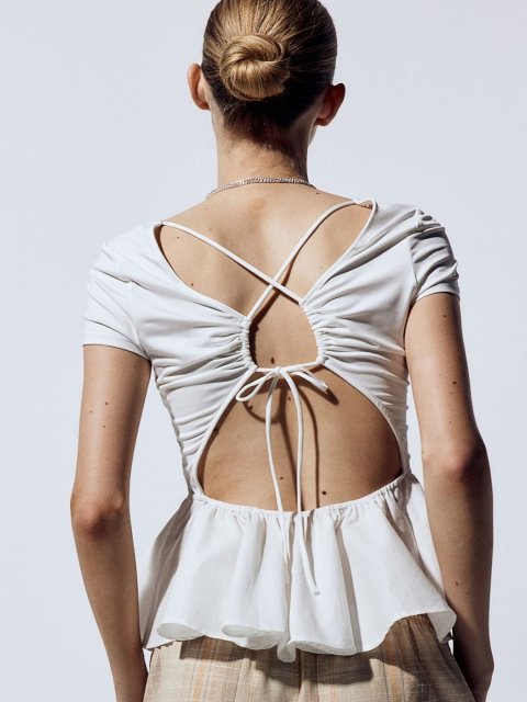 H&M Pure Cotton Open-back Peplum Top