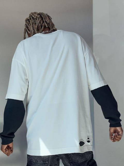 H&M Pure Cotton Oversized Fit Worn-Look T-Shirt