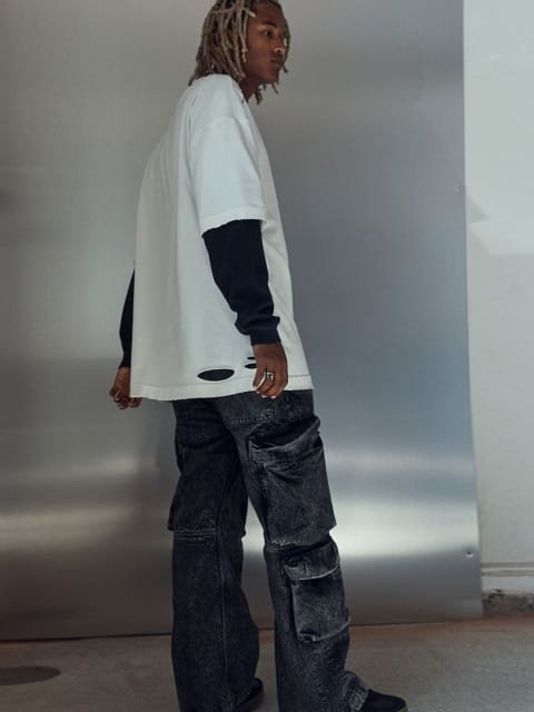 H&M Pure Cotton Oversized Fit Worn-Look T-Shirt