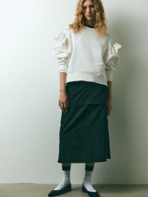 H&M Pure Cotton Oversized Frill-Trimmed Sweatshirt