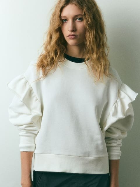 H&M Pure Cotton Oversized Frill-Trimmed Sweatshirt