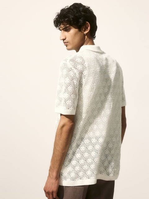H&M Pure Cotton Regular Fit Crochet-look Resort Shirt