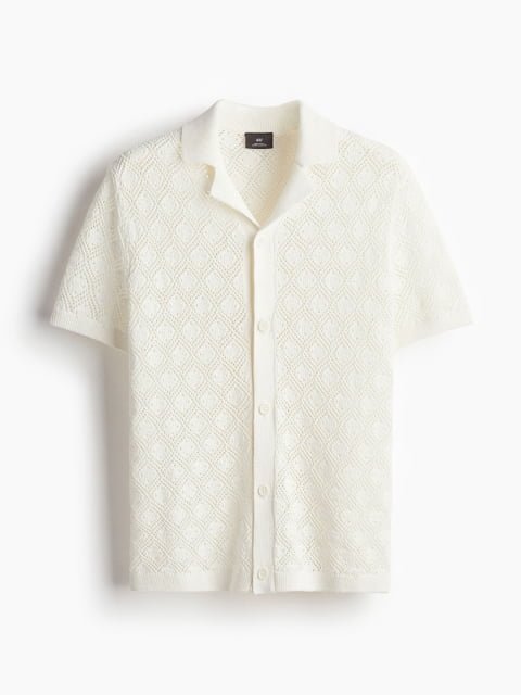 H&M Pure Cotton Regular Fit Crochet-look Resort Shirt