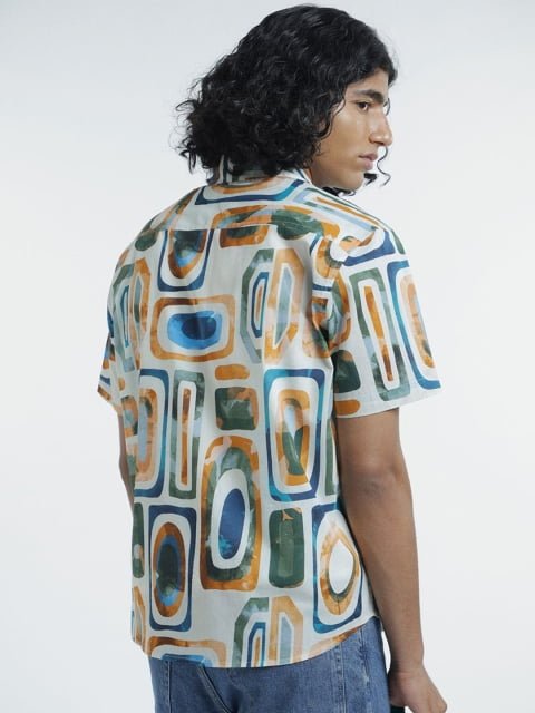 H&M Pure Cotton Relaxed Fit Half Sleeve Printed Shirt