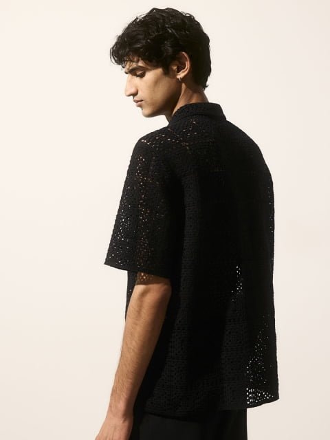 H&M Regular Fit Crochet-Look Resort Shirt