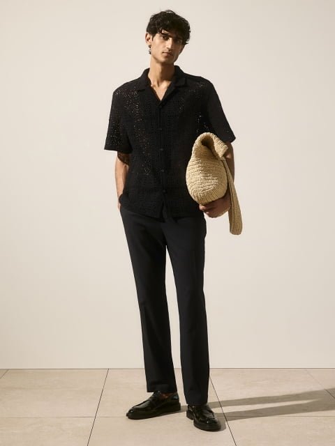 H&M Regular Fit Crochet-Look Resort Shirt