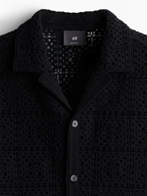 H&M Regular Fit Crochet-Look Resort Shirt