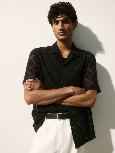 H&M Regular Fit Crochet-Look Resort Shirt