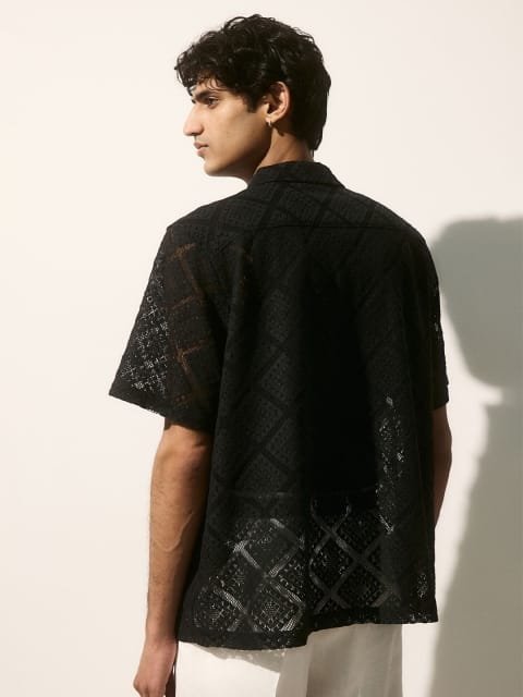 H&M Regular Fit Crochet-Look Resort Shirt