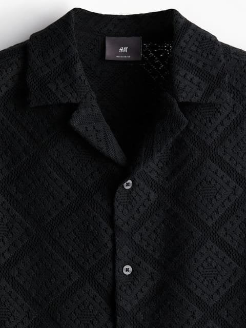 H&M Regular Fit Crochet-Look Resort Shirt