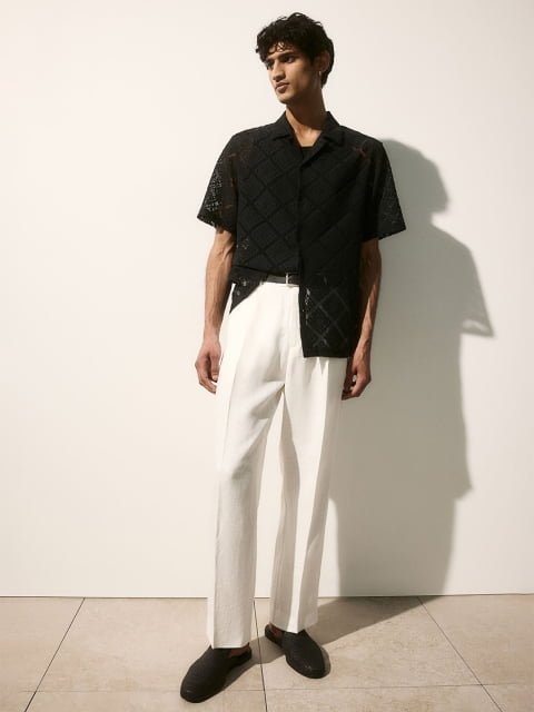 H&M Regular Fit Crochet-Look Resort Shirt