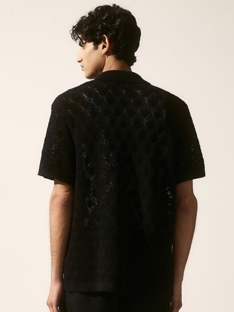H&M Regular Fit Crochet-Look Resort Shirt