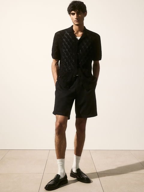 H&M Regular Fit Crochet-Look Resort Shirt