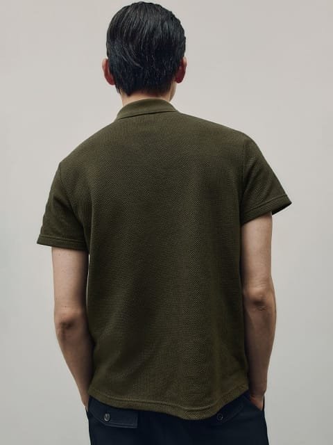 H&M Regular Fit Textured-Knit Polo T-Shirt