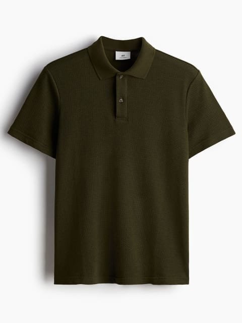 H&M Regular Fit Textured-Knit Polo T-Shirt