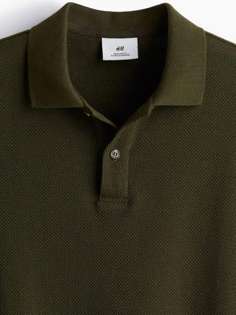 H&M Regular Fit Textured-Knit Polo T-Shirt