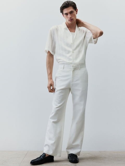 H&M Regular Fit Textured-Weave Resort Shirt