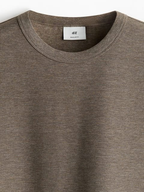 H&M Rib-Trimmed Neck Waffled T-Shirt